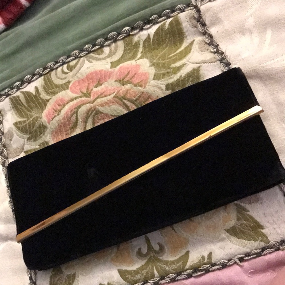 Black velvet vintage asymmetrical wallet clutch red inside